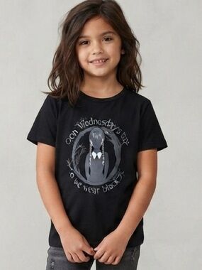 WEDNESDAY On Wednesdays We Wear Black Graphic Tee M 7/8 Black